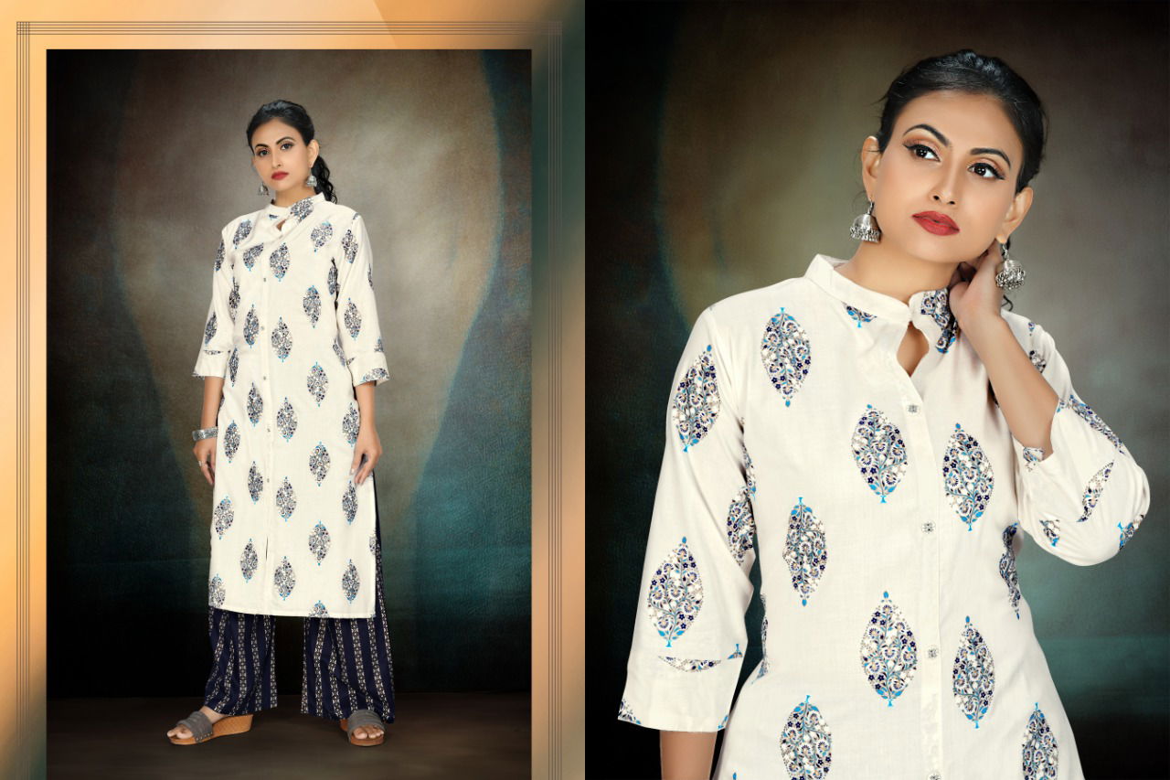 A Plus Akira Latest Designer Printed Rayon Daily Wear Kurties With Plazo Collection 